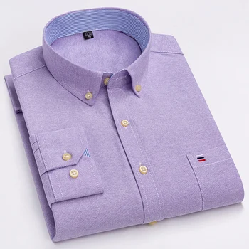 мужские рубашки с длинным рукавом из 100% хлопка большого размера, приталенная официальная однотонная рубашка, Оксфордские однотонные топы, офисная одежда, бесплатная доставка товаров