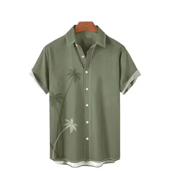 Мужские рубашки с принтом кокосовой пальмы, летние минималистичные рубашки в пляжном стиле, мужские дышащие рубашки на пуговицах, повседневные рубашки с короткими рукавами.