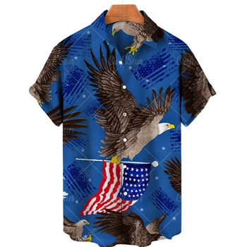 Мужская рубашка с коротким рукавом с 3D принтом американского флага, повседневная свободная рубашка в гавайском стиле, летний пляжный свободный топ