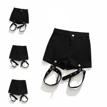 Женские Черные шорты в стиле готический панк-рок с высокой талией и съемным поясом для подвязок Harajuku Slim Fitting Vintage Hot Pants Club