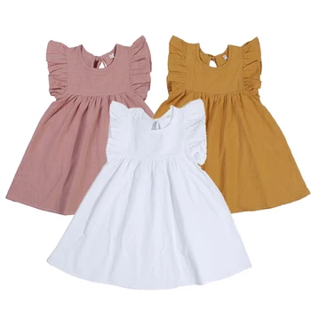 Летнее платье для девочки, милое хлопковое пляжное платье принцессы без рукавов, комплект одежды для новорожденных детей