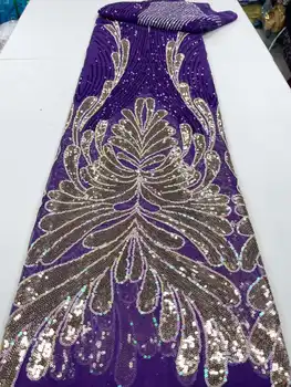 Модное африканское кружево 2023, новейшая фиолетово-золотая индийская ткань сари, высококачественный тюль, кружевная ткань с блестками, материал для свадебного платья