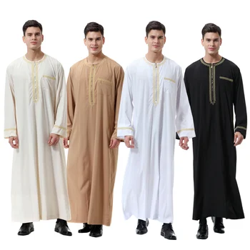 Мусульманская Исламская Одежда Мужчины Джубба Тобе принт молния кимоно Длинный халат Саудовский мусульманин Одежда абая кафтан Ислам Дубай Арабская Одежда