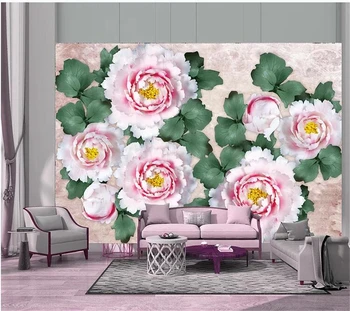 wellyu Пользовательские обои обои для рабочего стола домашний декор Античная пудра цветок пиона 3D стерео керамическая фоновая стена стена спальни 3d