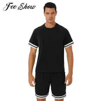 Мужской однотонный спортивный костюм, повседневная футболка и эластичный пояс с завязками, комплект для бега, Баскетбольная футбольная тренировочная одежда