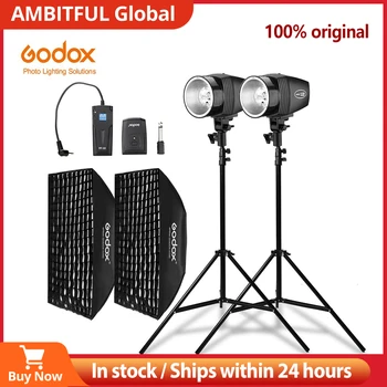 Godox 300Ws 2x K-150A Комплект стробоскопической студийной вспышки + Триггер RT-16 + софтбокс с ячеистой сеткой размером 2x50x70 см + Осветительная подставка размером 2x190 см