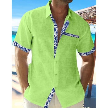 2023 Мужская рубашка с отложным воротником и принтом, повседневная уличная одежда, однотонные рубашки на пуговицах с коротким рукавом, роскошная одежда для отдыха
