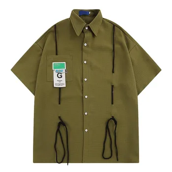 Рубашки с короткими рукавами с вышивкой буквами Харакудзу, Уличная одежда, Блузка большого размера на пуговицах, летние топы в стиле хип-хоп.