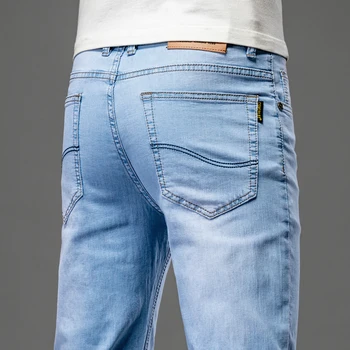 2023 Новый Брендовый топ Классического стиля, мужские весенне-летние джинсы, деловые Повседневные светло-голубые мужские брюки из эластичного хлопкового денима.