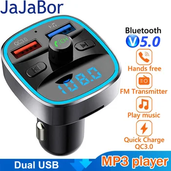 JaJaBor FM-передатчик Bluetooth 5,0 Автомобильный Комплект Громкой Связи Автомобильный MP3-плеер Двойной USB Быстрая Зарядка QC3.0 Автомобильное Зарядное Устройство FM-модулятор
