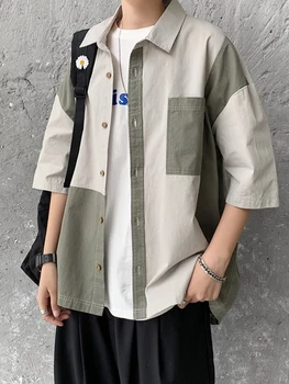 Gmiixder Japan Простая рубашка-карго, подходящая по цвету блузка с короткими рукавами, мужская Свободная трендовая повседневная рубашка Harajuku Bf Cityboy, куртка