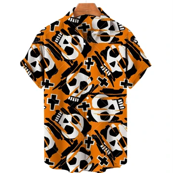 Модная повседневная рубашка с 3D принтом черепа, Летняя мужская одежда, Гавайи, Свободные Дышащие топы с коротким рукавом, футболка, Мужская дизайнерская одежда