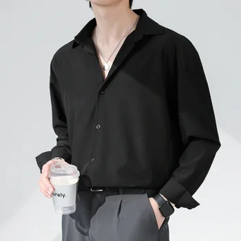 Рубашка Мужская Весенне-летняя мужская Корейская модная Свободная повседневная рубашка с длинными рукавами, мужские топы, тройники, рубашки Drape Sense