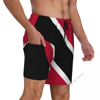 Мужские плавки с 3D-изображением флага страны Тринидад И Тобаго с компрессионной подкладкой, Быстросохнущие шорты для плавания 2 в 1 с карманами