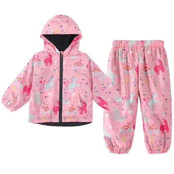 Детская одежда LZH, осенняя одежда для маленьких девочек, дождевик с единорогом, куртки + комплекты со штанами, детский спортивный костюм для маленьких мальчиков, комплект одежды