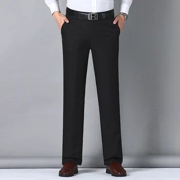 Бренд 2023, мужские брюки, черные костюмные брюки с высокой талией, мужские брюки, тонкие прямые Свободные официальные деловые повседневные мужские брюки